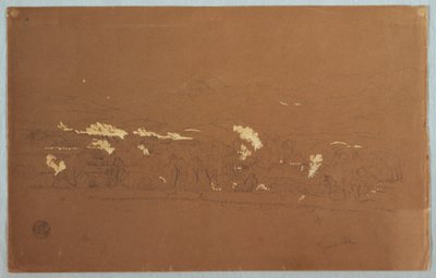 Piirros, osittainen näkymä Guarandasta, Ecuador, 3. kesäkuuta 1857. tekijältä Frederic Edwin Church