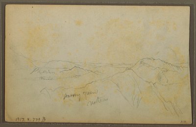 Piirros, Popayan, Kolumbia; Kääntöpuoli: Vuoristomaisema, Kolumbia, 9. elokuuta 1853. tekijältä Frederic Edwin Church