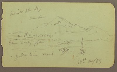 Piirustus, Popocatapel; Kääntöpuoli: Texcoco Hotelin friisi, 18. joulukuuta 1883. tekijältä Frederic Edwin Church