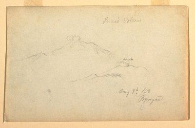 Piirros, Purese-tulivuori nähtynä Popayanista, Kolumbia, 9. elokuuta 1853. tekijältä Frederic Edwin Church