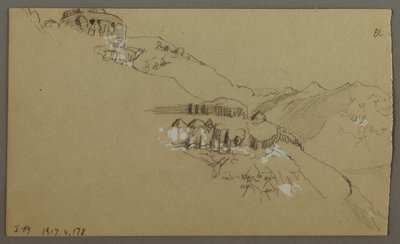 Piirros, Oikea osa luonnosta El Jemenin laaksosta, Arabia: Kaukaisnäkymä, 20. helmikuuta 1868 tekijältä Frederic Edwin Church