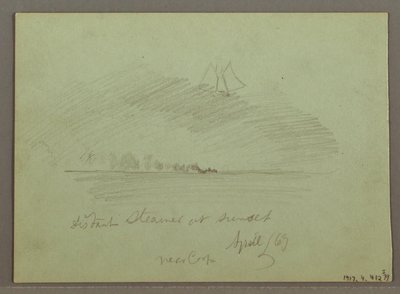 Piirros, Rantaviivan edessä olevat kalliot, Kalliokalliot rantaviivan varrella, huhtikuu 1869. tekijältä Frederic Edwin Church