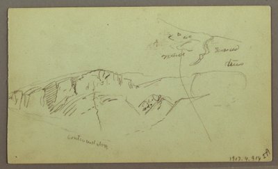 Piirros, Kalliovuorten huiput, mahdollisesti 1868 tekijältä Frederic Edwin Church