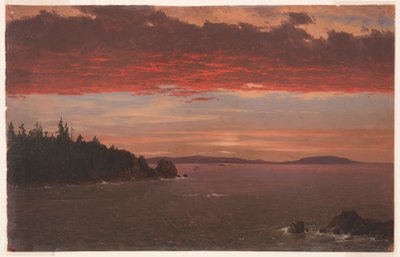 Piirros, Schoodicin niemimaa Mount Desertistä auringonnousun aikaan, 1850-55. tekijältä Frederic Edwin Church