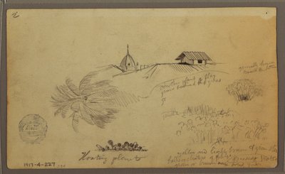 Piirros, Taivas meren yllä; Kääntöpuoli: Kasvitieteellisiä luonnoksia, Kattoja, toukokuu 1857. tekijältä Frederic Edwin Church