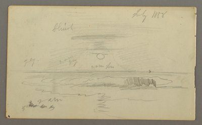 Piirros, Taivas ja matala aurinko veden yllä, heinäkuu 1858 tekijältä Frederic Edwin Church