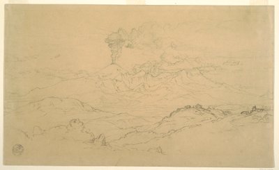 Piirros, Cotopaxi-tulivuoresta nouseva savu, Ecuador, 1857. tekijältä Frederic Edwin Church