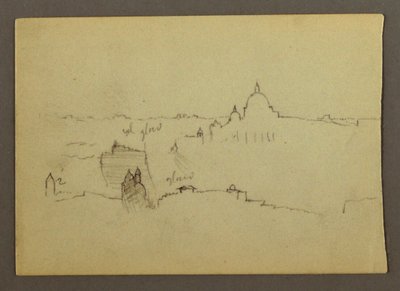 Piirros, Pietarinkirkko pohjoisesta Rooman kukkuloita ja taivaanrantaa vasten, tammikuu 1869. tekijältä Frederic Edwin Church