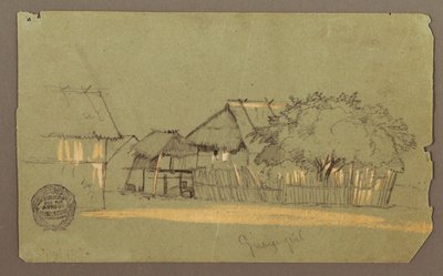 Piirros, katu ja taloja, Guayaquil, Ecuador, toukokuu 1857. tekijältä Frederic Edwin Church