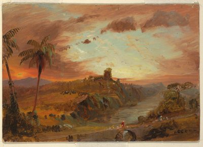 Piirustus, luonnos "Kuvitteellinen S. Amerikan maisema", n. 1857. tekijältä Frederic Edwin Church