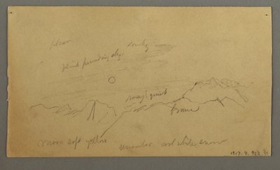 Piirros, Huippu, jossa suuria pilviä, mahdollisesti 1868 tekijältä Frederic Edwin Church