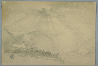 Piirros, Aurinko pilvien läpi vuoristolaakson yllä, Jamaika, heinäkuu 1865. tekijältä Frederic Edwin Church