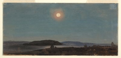 Piirros, Aurinko tai kuu nousee Porcupine-saarten yllä, Bar Harbor, n. 1860. tekijältä Frederic Edwin Church