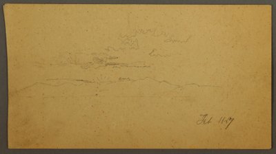 Piirros, Auringonlasku kukkuloiden takana, helmikuu 1867 tekijältä Frederic Edwin Church