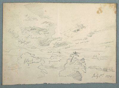 Piirros, Auringonlasku Olanasta, 1. heinäkuuta 1870. tekijältä Frederic Edwin Church