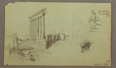 Piirros, Jupiterin temppeli auringonnousussa, Baalbek, 7. toukokuuta 1868. tekijältä Frederic Edwin Church