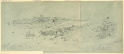 Piirros, Temppelit aamulla, Baalbek, 12. toukokuuta 1868. tekijältä Frederic Edwin Church
