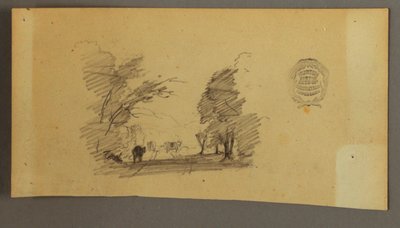 Piirros, Kolme lehmää metsätiellä, n. 1845. tekijältä Frederic Edwin Church