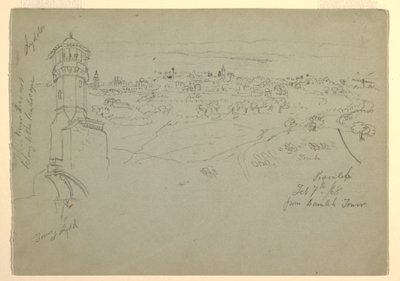 Piirros, Lyddan torni ja Ramleh nähtynä Ramlehin tornista, Palestiina [Ramleh, Israel], 7. ja 10. helmikuuta 1868. tekijältä Frederic Edwin Church