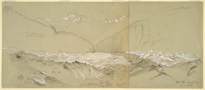 Piirros, Ylä-Aletschin jäätikkö ja Suuri Fusshorn, 1868. tekijältä Frederic Edwin Church