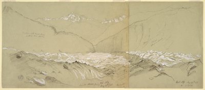 Piirros, Ylä-Aletschin jäätikkö ja Suuri Fusshorn, 1868. tekijältä Frederic Edwin Church