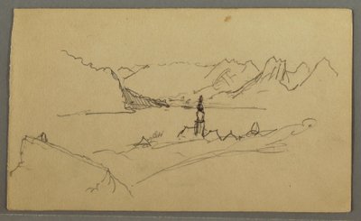 Piirros, laakso, kirkko, St. Gilgen Itävalta, mahdollisesti 1868 tekijältä Frederic Edwin Church