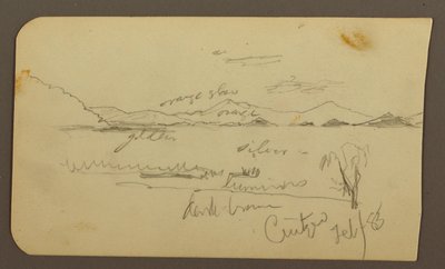 Piirros, Näkymä järven rannan tuntumassa, Cuitzeo; Kääntöpuoli: näkymä järven rannan tuntumassa, Cuitzeo, helmikuu 1885. tekijältä Frederic Edwin Church