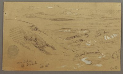 Piirros, Näkymä Wady el-Arabahin poikki, 20. helmikuuta, mahdollisesti 1868. tekijältä Frederic Edwin Church
