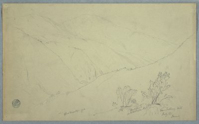 Piirros, Näkymä Blue Mountain Peakille, nähtynä Salloway Hillin läheltä, Jamaika, heinäkuu 1865. tekijältä Frederic Edwin Church