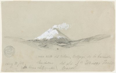 Piirros, Näkymä Cotapaxille Hacienda San Antoniolta, Ecuador, 30. elokuuta 1853. tekijältä Frederic Edwin Church