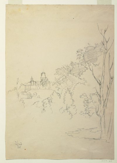 Piirros, Näkymä Olanaan, taiteilijan kotiin, Hudson, New York, n. 1872. tekijältä Frederic Edwin Church