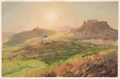 Piirros, Näkymä Akropolille, Ateena, huhtikuu 1869. tekijältä Frederic Edwin Church