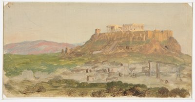 Piirros, Näkymä Akropolille etelästä, Ateena, huhtikuu 1869. tekijältä Frederic Edwin Church