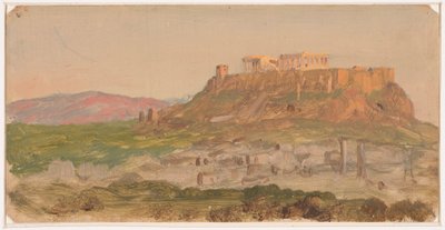 Piirros, Näkymä Akropolille etelästä, Ateena, huhtikuu 1869. tekijältä Frederic Edwin Church