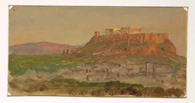 Piirros, Näkymä Akropolille etelästä, Ateena, huhtikuu 1869. tekijältä Frederic Edwin Church