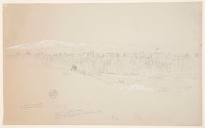 Piirros, Kuseiyehin kylä, kaukana Libanon-vuori, toukokuu 1868. tekijältä Frederic Edwin Church