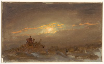 Piirros, Talvimaisema kuunvalossa, n. 1870. tekijältä Frederic Edwin Church