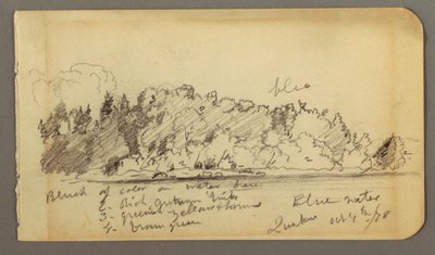 Piirros, Metsäinen ranta, vesi, 1878 tekijältä Frederic Edwin Church