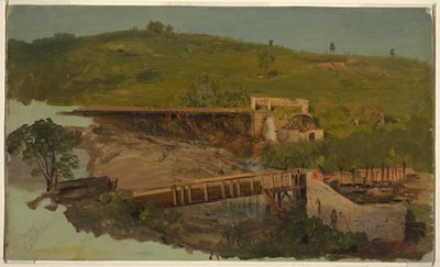 Kukkula maasillalla ja raunioituneilla myllyillä, lähellä Catskilliä, New Yorkissa tekijältä Frederic Edwin Church