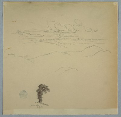Vuoristoinen maisema, jossa laskeva aurinko ja puu, Jamaika tekijältä Frederic Edwin Church