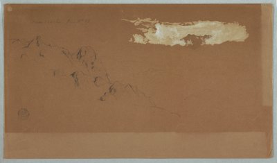 Vuoret lähellä Mochoa, Ecuador, näkyvissä todennäköisesti Chimborazo-vuori pilvien kehystettynä tekijältä Frederic Edwin Church