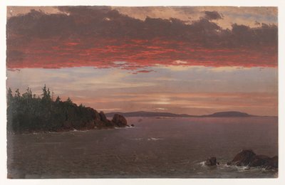 Schoodicin niemimaa Mount Desertiltä auringonnousun aikaan tekijältä Frederic Edwin Church