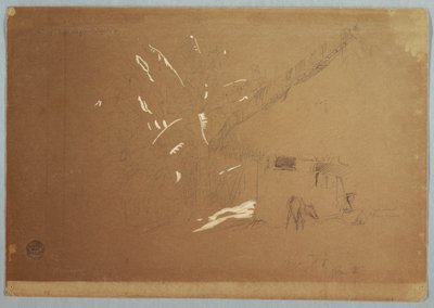 Istuva nainen ja laiduntava aasi talon edessä lähellä Jorjea, Ecuador tekijältä Frederic Edwin Church