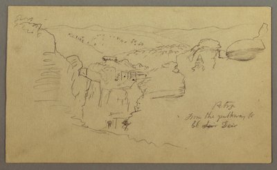 Luonnos. Näkymä Khirbet en Wasaraan "Petra / tieltä / El Deiriin" tekijältä Frederic Edwin Church