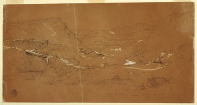 Laakso sillan ja talojen kanssa lähellä Guarandaa, Ecuador tekijältä Frederic Edwin Church