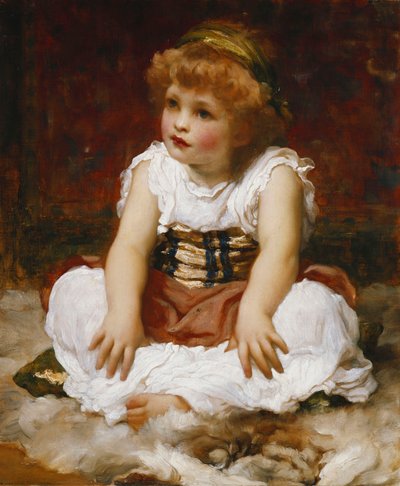 Muotokuva tytöstä istumassa matolla, tekijältä Frederic Leighton