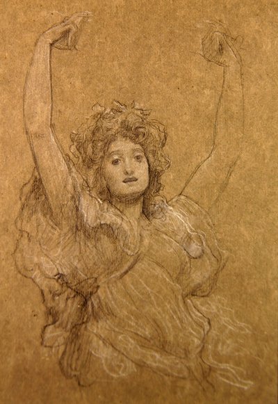 Tutkimus tanssivasta tytöstä (mustavalkoinen liitu paperille) tekijältä Frederic Leighton