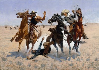 Aiding a toveri, n. 1890 (öljy kankaalle) tekijältä Frederic Remington