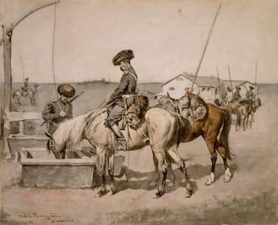 An Amoor Cassack (Cosack of the Amoors) 1892-94 (wc ja kynä ja muste paperille) tekijältä Frederic Remington