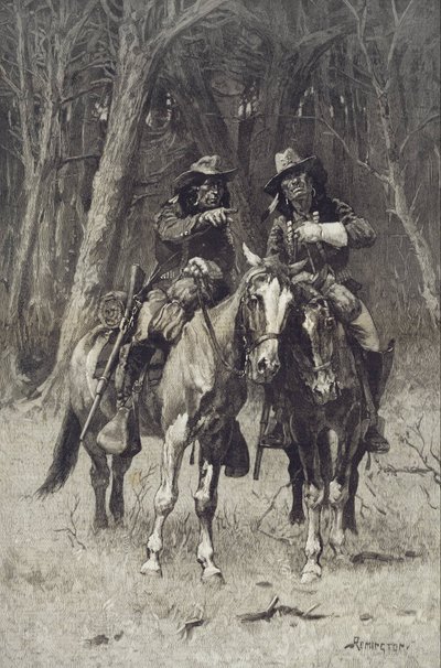 Cheyenne-partiolaiset partioimassa pohjoiskanadalaisen Big Timberin alueella, Oklahoma. tekijältä Frederic Remington